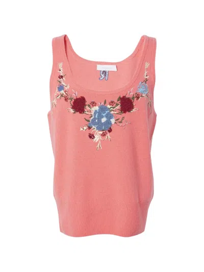 Rabanne Floral-embroidered Sleeveless Sweater In Pink