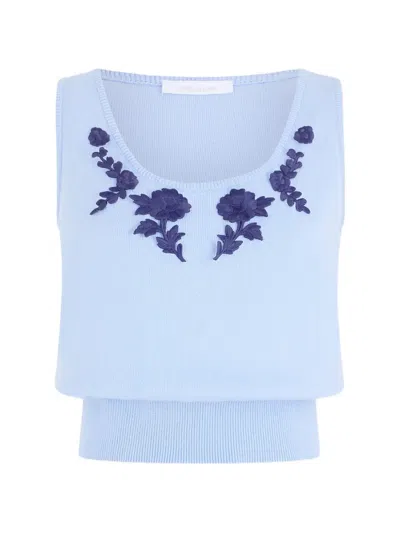 Rabanne Floral-embroidery Tank Top In Blue