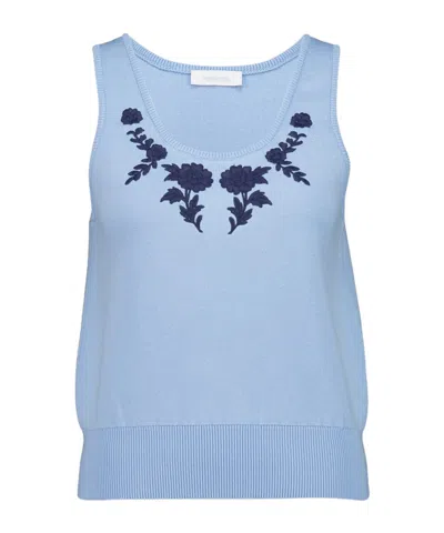 Rabanne Floral-embroidery Tank Top In Blue
