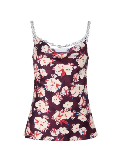 Rabanne Floral-patterned Chain-detail Top In Red
