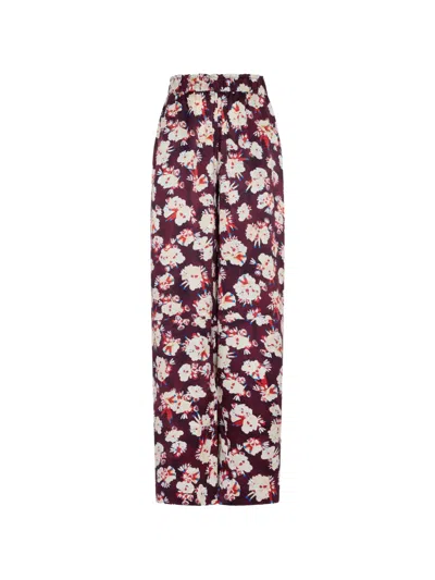 Rabanne Floral-patterned Silk Trousers In Red