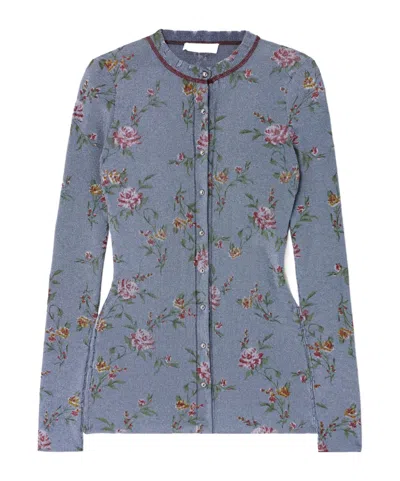 Rabanne Floral-print Cardigan In Blue