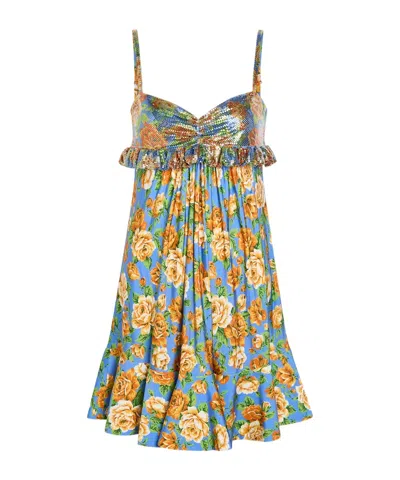 Rabanne Floral-print Chainmail And Jersey Mini Dress In Multi