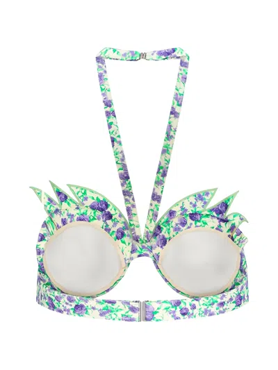 Rabanne Floral-print Halterneck Bralette Top In Green
