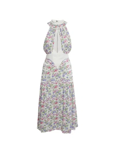 Pre-owned Rabanne Floral-print Halterneck Dress In White