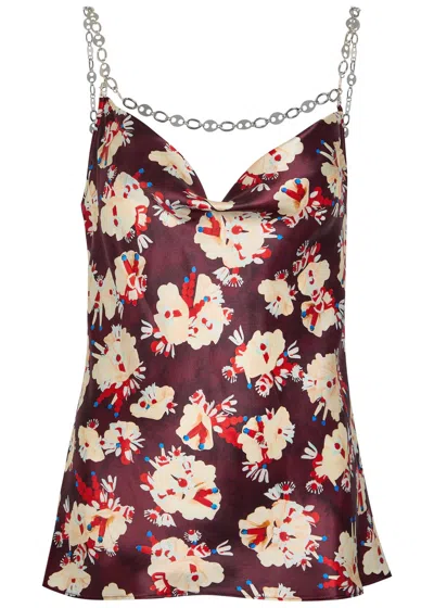 Rabanne Floral-print Metal Detail Silk Blouse In Brown