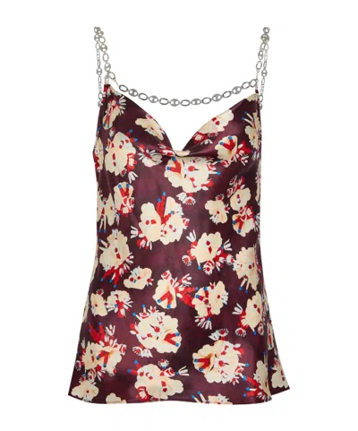 Rabanne Floral-print Metal Detail Silk Blouse In Nude