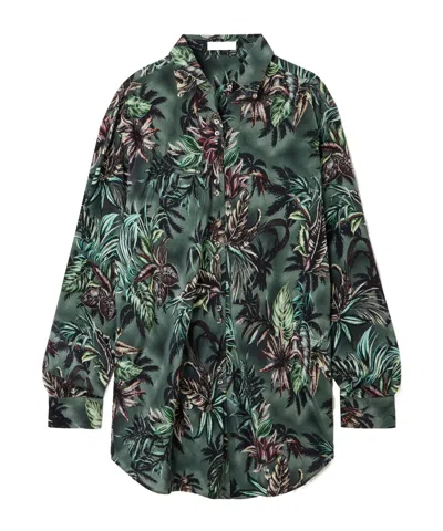 Rabanne Floral-printed Silk Shirt In Green