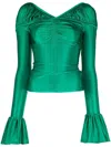 Rabanne Flounce-sleeved Draped Top In Grün