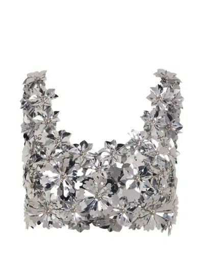 Rabanne Sleeveless Bralette Top In Silver Assemblage With Flower Details