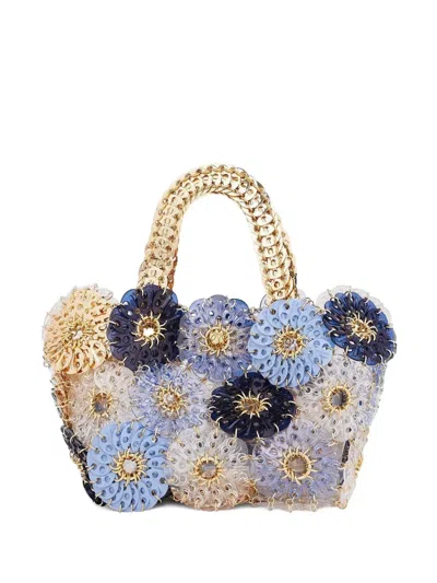 Rabanne Flower-embellished Chain-strap Tote Bag In Blue