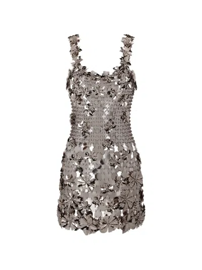 Rabanne Flower-appliqué Mini Dress In Silver