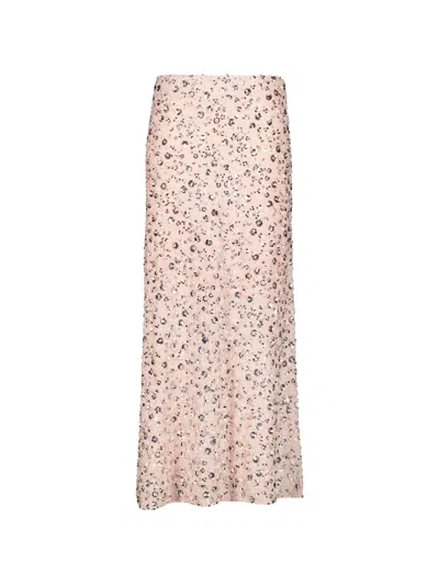 Rabanne Flower-embroidered Sequinned Midi Skirt In Pink