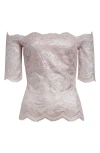 Rabanne Off-the-shoulder Lace Top With Floral Patterns In Powder Pink/silver