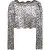 Rabanne Long Sleeve Metallic Lace Top In Blue