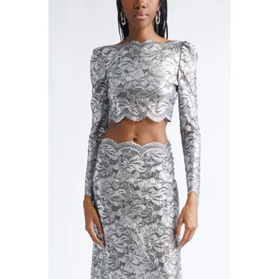 Rabanne Foiled Stretch Lace Crop Top In Multi