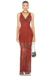 Rabanne Embellished Fringe Scoop Sheer Sleeveless Dress In Cherry