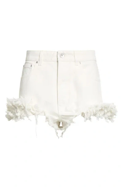 Rabanne Fringe Cutoff Denim Shorts In White