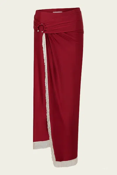 Rabanne Fringe-detailed Drape Midi Skirt In Ruby Red