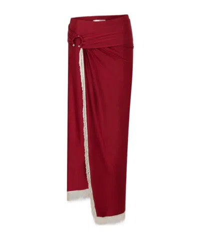 Rabanne Fringe-detailing Midi Skirt In Red
