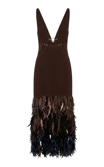 Rabanne Fringe Midi Dress In Brown