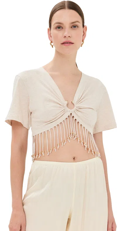 Rabanne Cropped Fringed Embellished Cotton-jersey T-shirt In Neutral