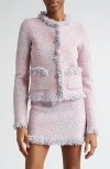 Rabanne Fringe Textured Sweater Miniskirt In Tweed Lurex Rose