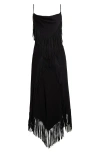 Rabanne Women's Crepe Fringe Cowl Neck Midi Dress In Black
