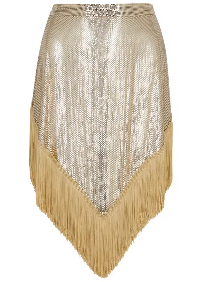 Rabanne Fringe-trimmed Chainmail Mini Skirt In Gold