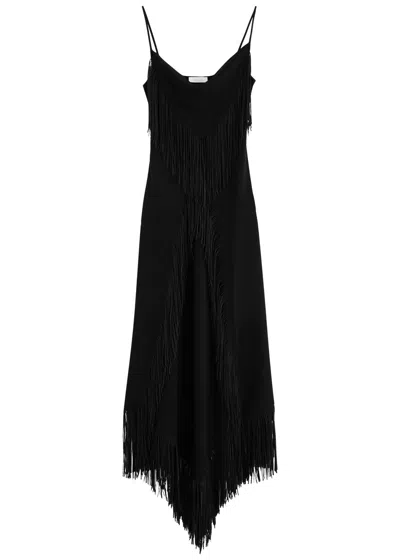 Rabanne Fringe-trimmed Crepe Midi Dress In Black