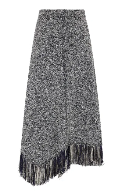 Rabanne Fringed Bouclé Midi Skirt In Gray