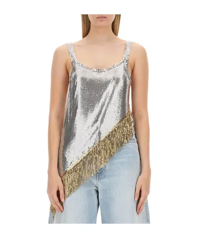 RABANNE PACO RABANNE FRINGED ASYMMETRIC CHAINMAIL TANK TOP