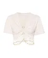 Rabanne Cropped Fringed Embellished Cotton-jersey T-shirt In White