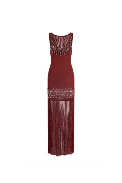 RABANNE FRINGED CROCHET MAXI DRESS