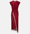 Rabanne Womens Ruby Red Draped Fringed Stretch-jersey Maxi Dress In Red