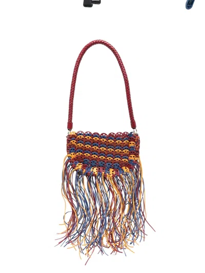 Rabanne Fringed Leather Shoulder Bag In Red