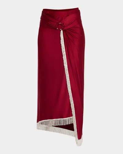 Rabanne Fringed Maxi Wrap Skirt In Burgundy