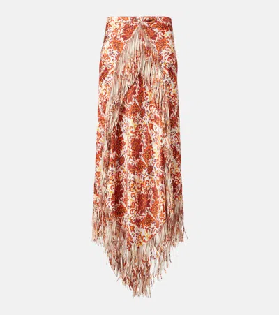 Rabanne Fringed Printed Maxi Skirt In Multi