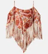 Rabanne Fringed Printed Top In Red