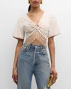Rabanne Fringed Beaded Cotton Jersey Crop Top In Ecru