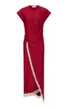 Rabanne Womens Ruby Red Draped Fringed Stretch-jersey Maxi Dress In Red