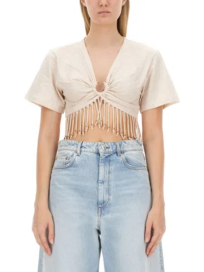 RABANNE FRINGE CROPPED T-SHIRT