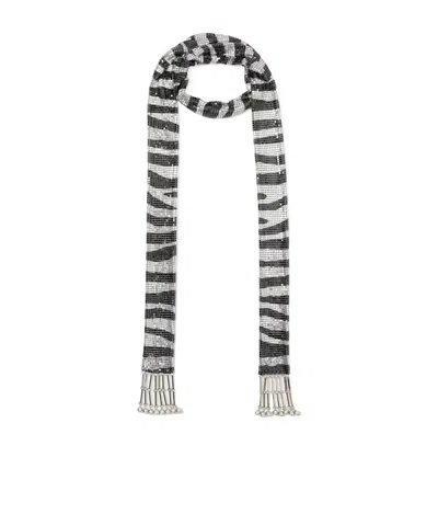 Rabanne Fringed Zebra-print Chainmail Scarf In Gray