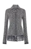 Rabanne Fringed Zip-up Bouclé Jacket In Gray