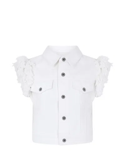 Rabanne Fringe-trimmed Sleeveless Denim Jacket In White