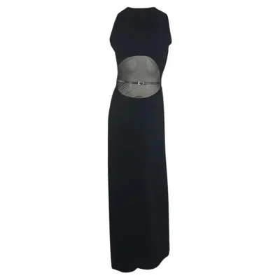 Pre-owned Rabanne F/w 2001 Paco  Runway Buckle Sheer Panel Black Bodycon Y2k Gown Fr36