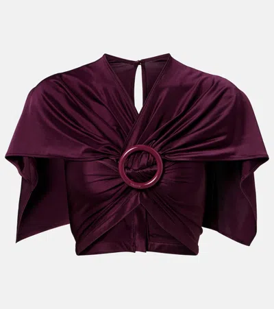 Rabanne Gathered Caped Satin Crop Top In Purple