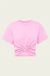 RABANNE GATHERED COTTON CROPPED T-SHIRT IN PINK