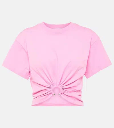 Rabanne Gathered Cotton Jersey T-shirt In Pink