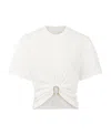 Rabanne White Crewneck Top With Short Sleeves And Ruched Cut-out On The Front In Cotton Woman In White